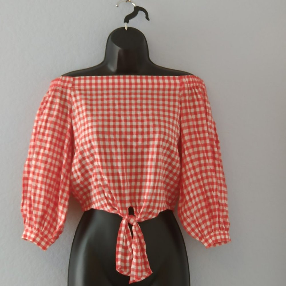 Forever 21 Gingham Print, Off-Shoulder Blouse (Small)